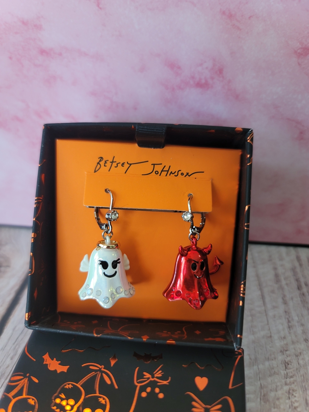 Betsey Johnson Ghost Drop Earrings - White & Red